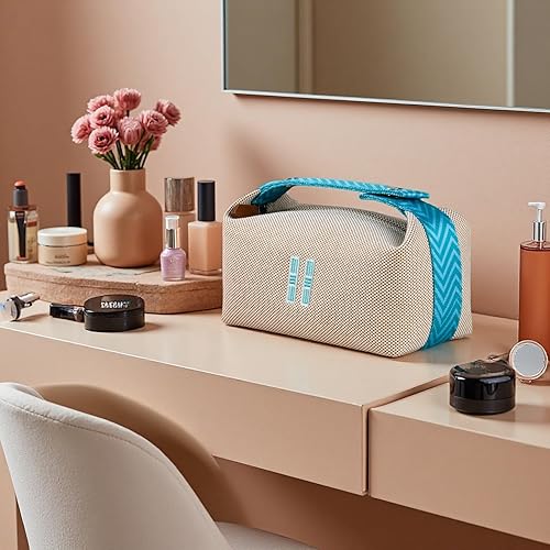 Miniatura 6 de Sluxa Bolsa de maquillaje de moda para mujer, bolsa de viaje de lona naranja y roja, organizador de cosméticos colgante para mujer