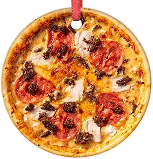 Boletus Spanish Sausage Pizza Christmas Tree Decorations Funny Dessert Pizza Christmas Ornaments 2024 Gifts for Women Friends Xmas Tree Pendant Home Birthday Party Decoration 3 Inch