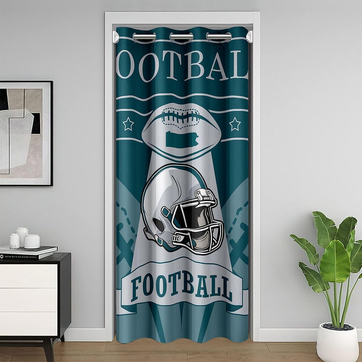 Erosebridal American Football Door Curtains for Doorways Privacy,Helmet Sports Football Game Blackout Curtain 34" W X 80" L,Football City Team Color Door Drape,Sports Fans Room Divider Curtain