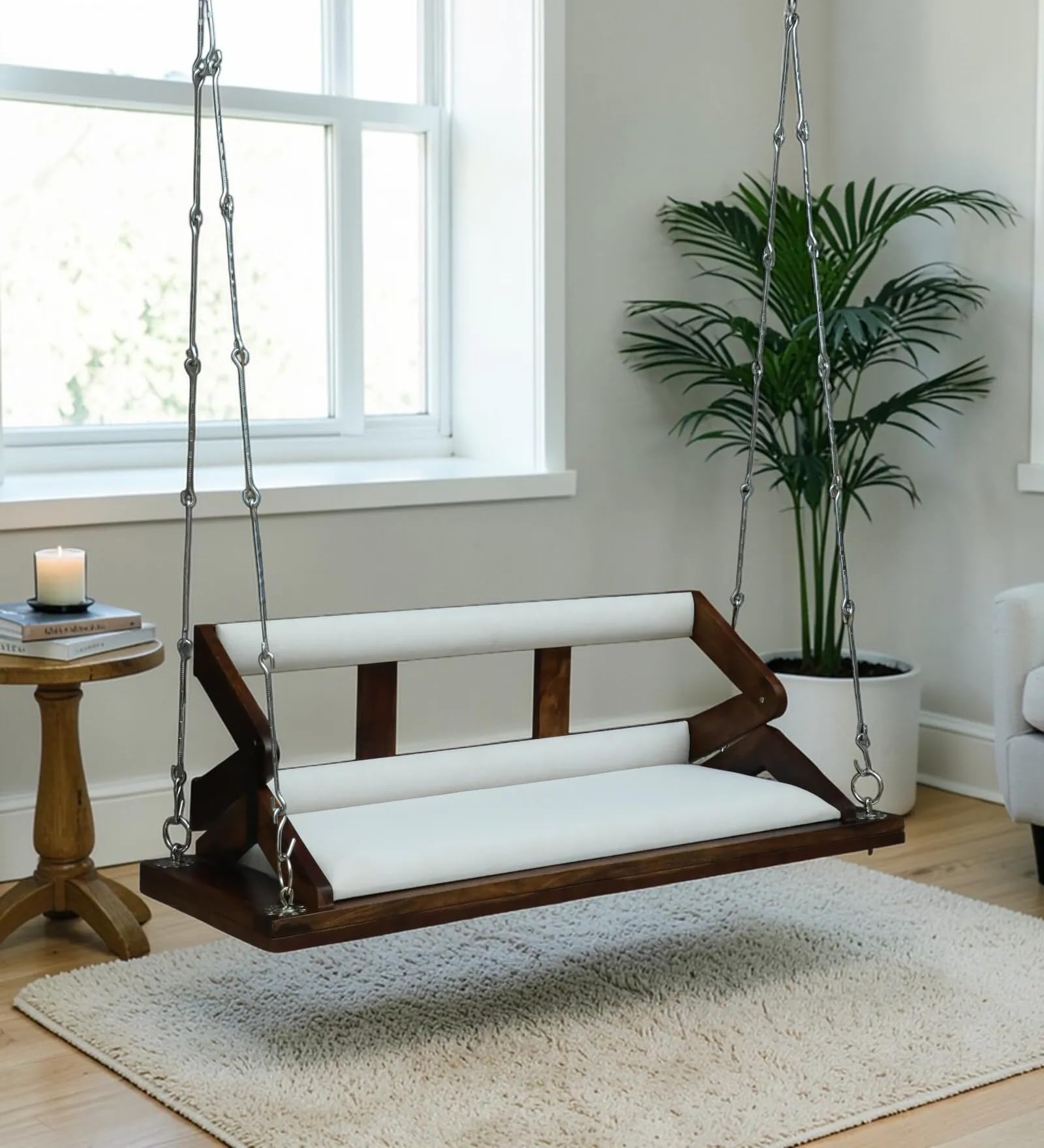 Wooden 2 Seater Hanging Reversible Swing for Living Room | House Swings for Adults | Reversible Jhula for Home Indoor, Garden Outdoor & Balcony | Solid Wood, Provincial Teak Finish-image-18