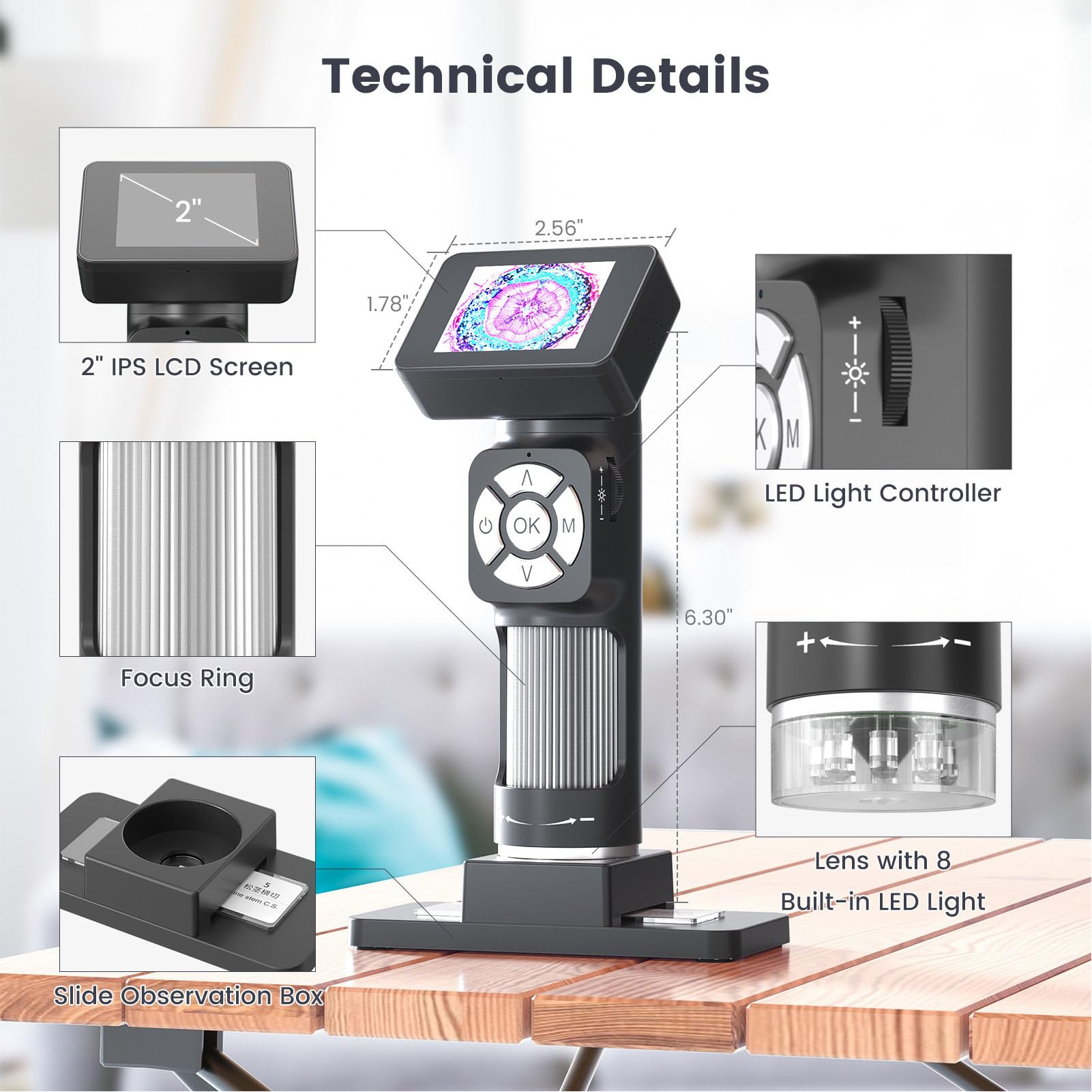 Generic Kit de Microscopio de Bolsillo Portátil Compacto Mini Portátil Digital 500X para Niños y Adultos Uso Al Aire Libre