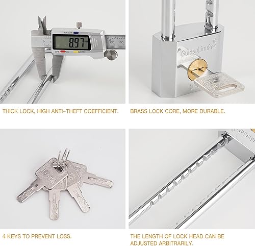 Miniatura 6 de Candado de grillete largo  Candado de grillete largo  Candado de acero laminado impermeable, candado de llave, cerradura de puerta, cerradura de