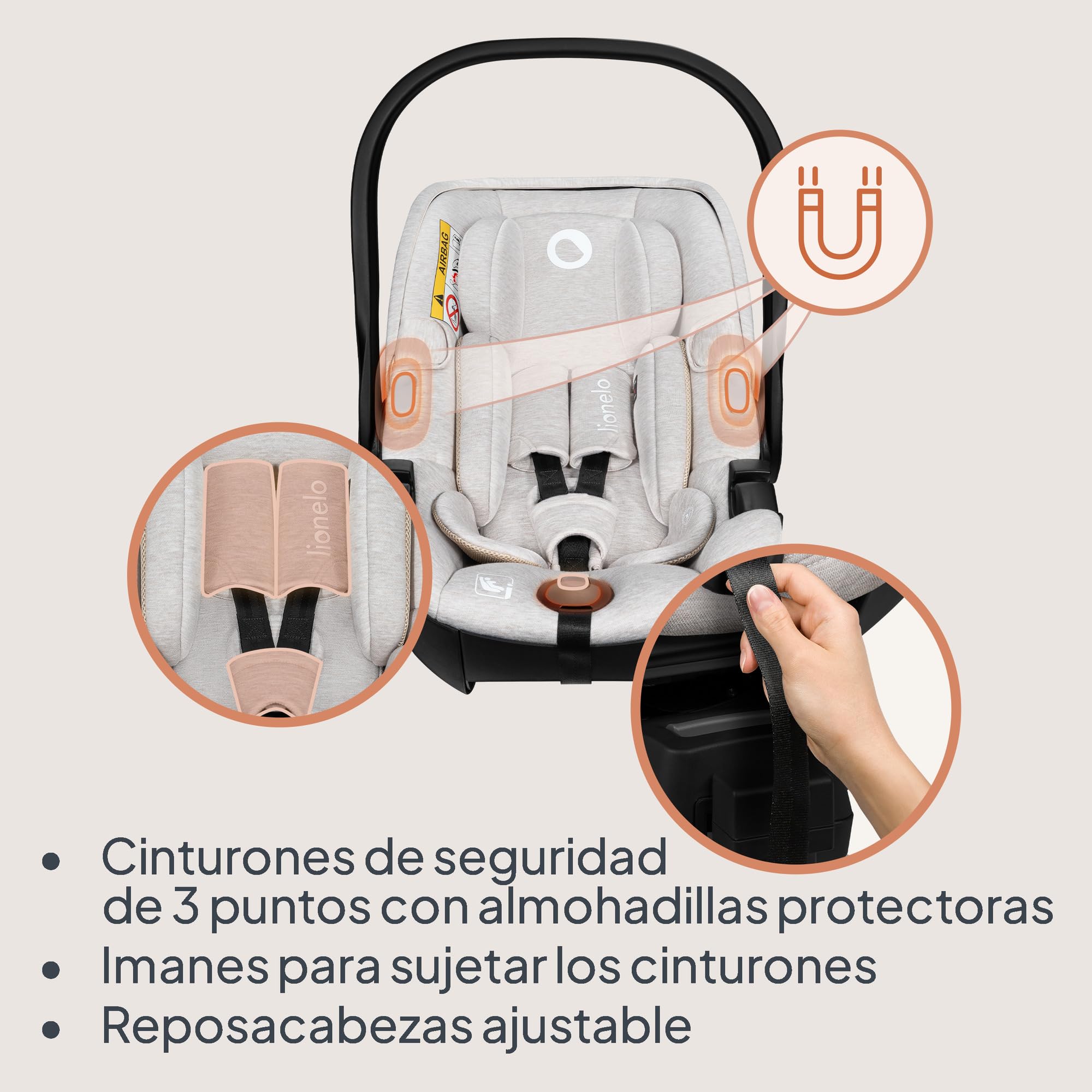 LIONELO MOXIE i-Size SET Silla de Coche Infantil con Base 40-87 cm Portabebés Instalación ISOFIX y Pata de Estabilización Protección Lateral, Reposacabezas Ajustable Cojín Dri-Seat | Base ISOFIX, pata de apoyo, protección lateral, reposacabezas regulable