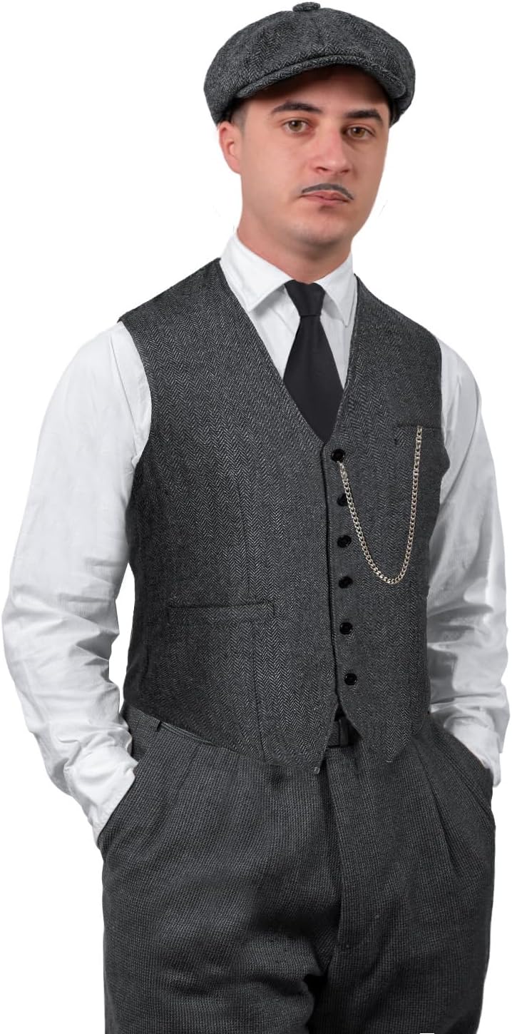 1920s Mens Costume Vest Hat Pocket Watch Accessories Set Adult Party Cosplay - Image 2