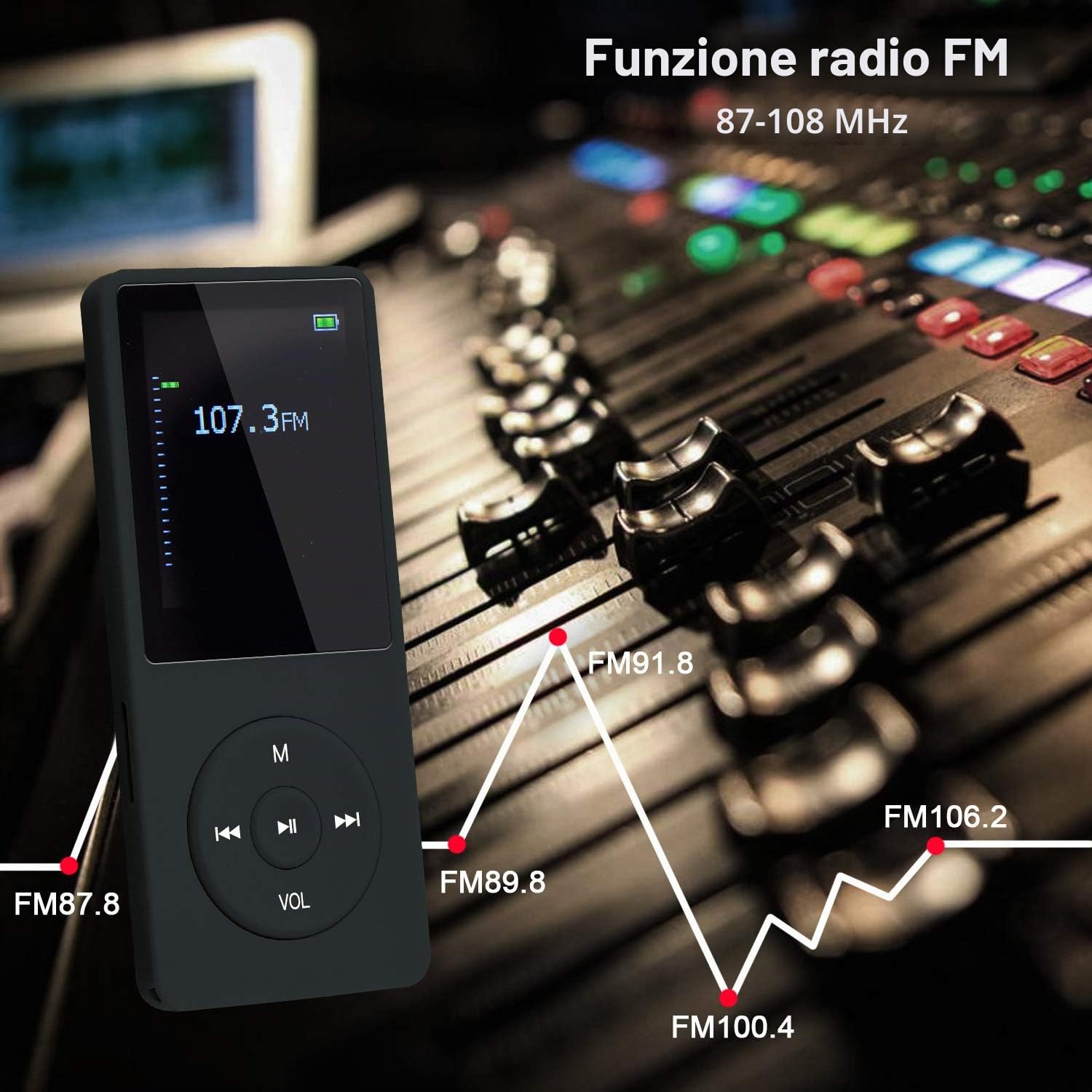8 GB Lettore musicale MP3 portatile da, supporta schede di memoria SD fino a 64 GB, lettore MP3 HiFi con audio senza perdita, registrazione di musica/video/voce/radio FM(8G,Nero)