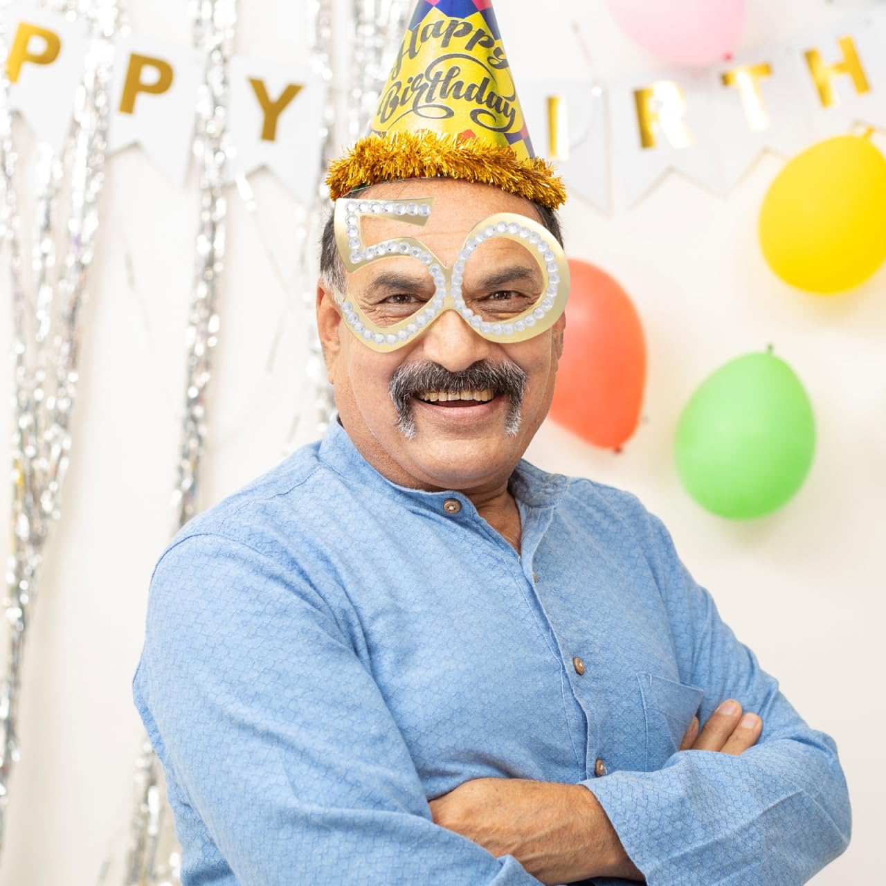 50Th Birthday Glasses with Rhinestones Lightweight Digital Eyewear Party Photo Booth Prop for Adults 5.51 Inch