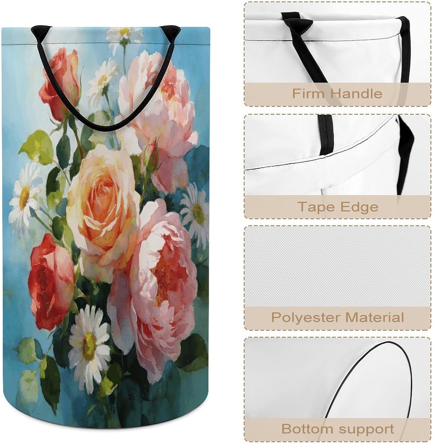 Gently Blooming Laundry Basket 86L Laundry Hamper | Collapsible Clothes Hamper with Reinforced Handles Waterproof Tall Foldable Dirty Clothes Basket for Hotel, Home, Closet