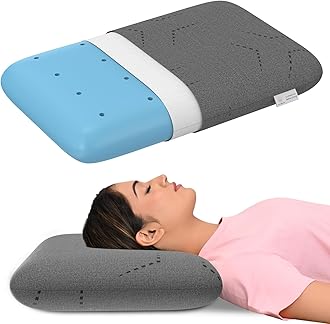 Ventilated Cool Gel Memory Foam Pillow, Orthopedic Pillows for Neck Pain Relief, Queen Size - 4.5 Inch Thickness with Grey Colour Removable Pillow Cover - Pack of 1