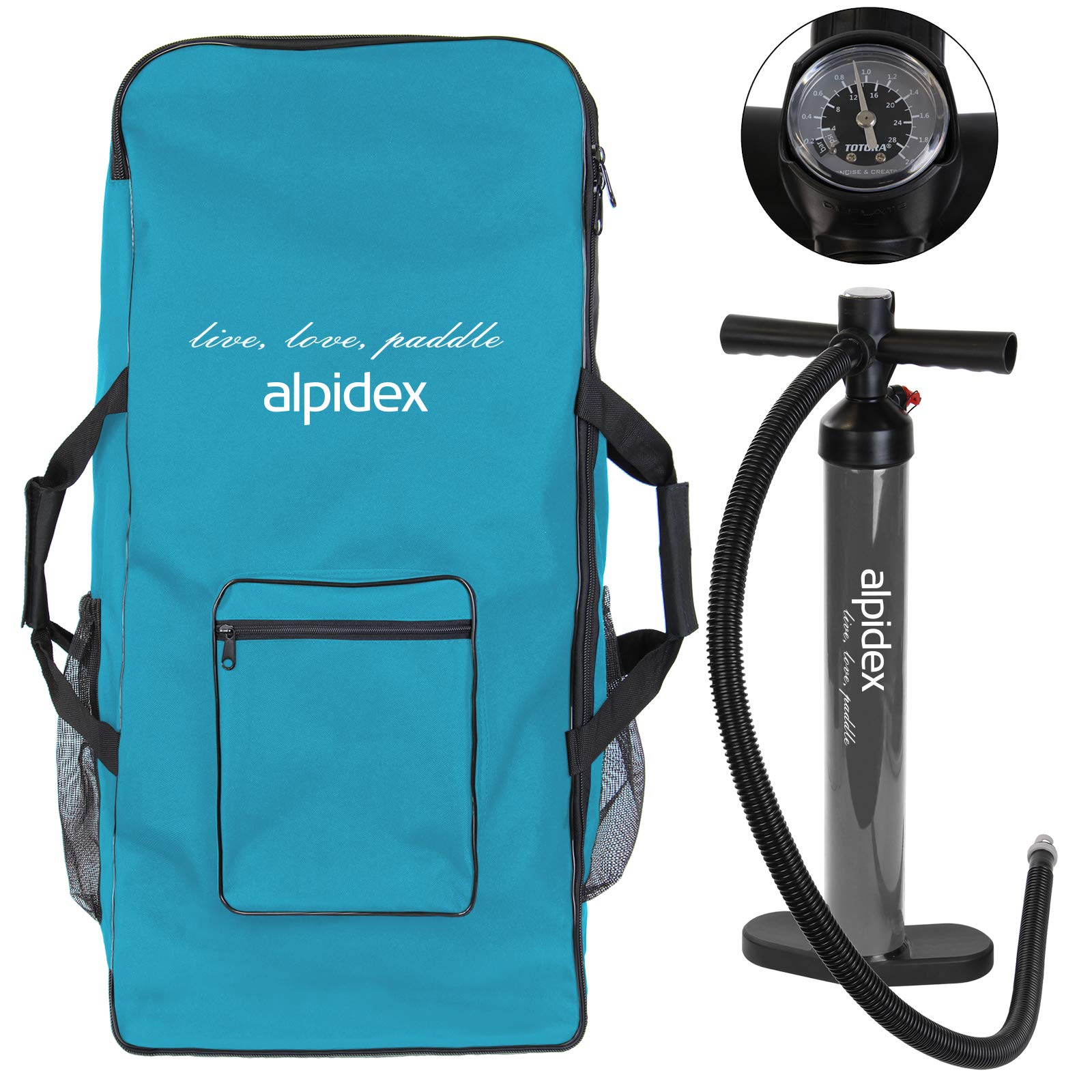 ALPIDEX Stand Up Paddle Set SUP 320 x 76 x 15 cm max. belastbar bis 200 kg Aufblasbar Stabil Leicht Komplett Set Tragetasche Paddel Finnen Luftpumpe Leash Repair Kit