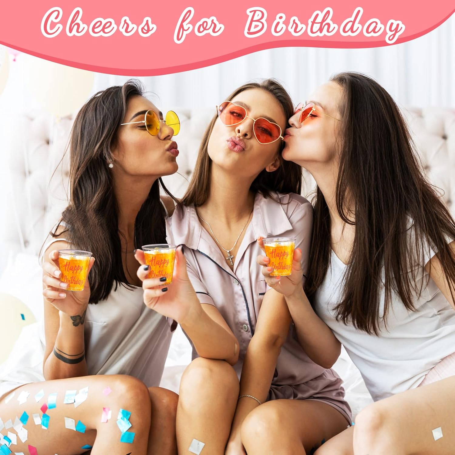 Lallisa 100 Pcs Happy Birthday Plastic Disposable Shot Cups 2 oz Birthday Shot Glass Drinking Tasting Serving Snacks Samples Cups forParty Favors Happy Wedding Supplies(Pink) - Image 6