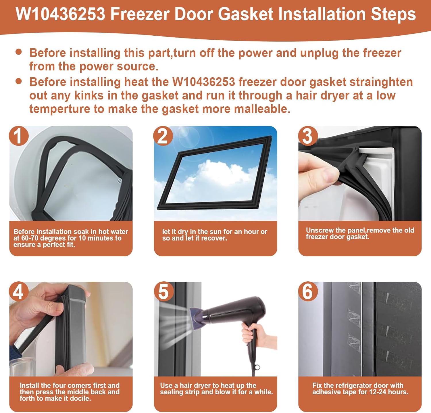 W10436253 Refrigerator/Freezer Door Gasket Comptible With Whirlpool Kenmore Maytag Amana Kitchen-Aid Jenn-Air Fridge Door Seal Replaces WPW10436253 W10162895 PS11754715 W10164044-34.17"x20.66" Black