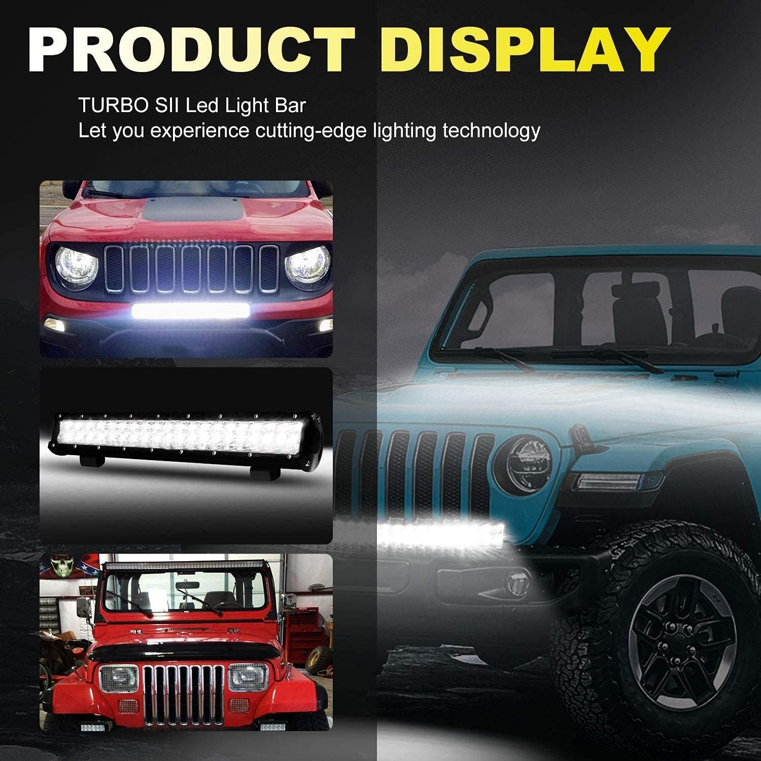 TURBO SII 20 in LED Light Bar W/2pcs Spot Pods Cubes Switch Harness for Tractor Boat Utv ATV Pickup
