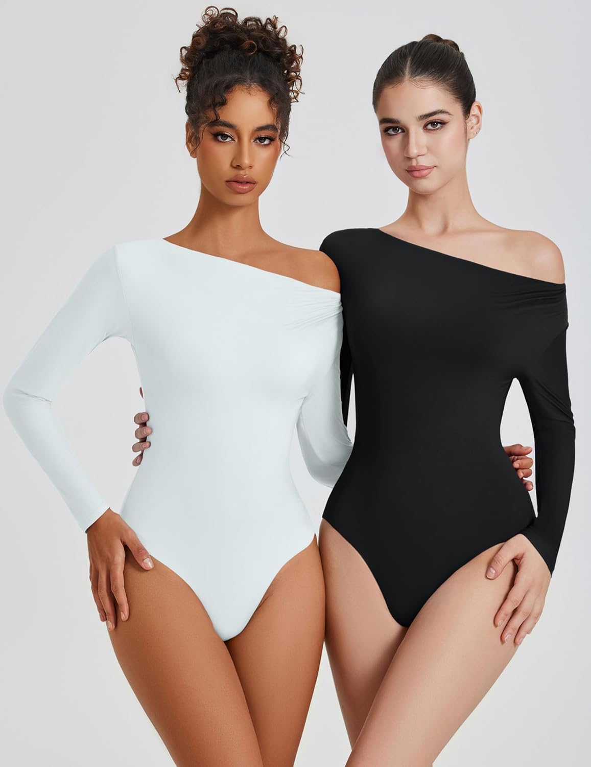 Avidlove Women Off the Shoulder Long Sleeve Bodysuit Double Lined Thong Body Suits Tops Soft Sexy Outfits - Image 3