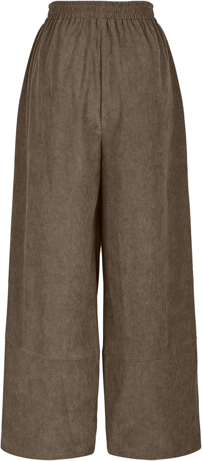 Womens Wide Leg Capri Pants Elastic High Waisted Cotton Beach Pants Loose Fit Casual Cropped Trousers with Pockets