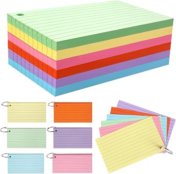300 Sheets Colored Portable Index Cards 3x5 inches,Ruled Index Cards with Ring Lined Flashcards,flash cards for studying,Office School and HomeSix Colors,Each Color 50 Sheets Per Package