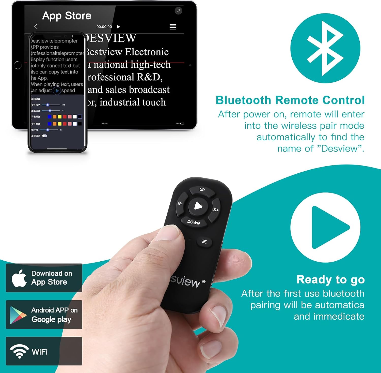 Bluetooth Remote Control for Teleprompter，Compatible ONLY with Desview Teleprompters（Battery Not Included）
