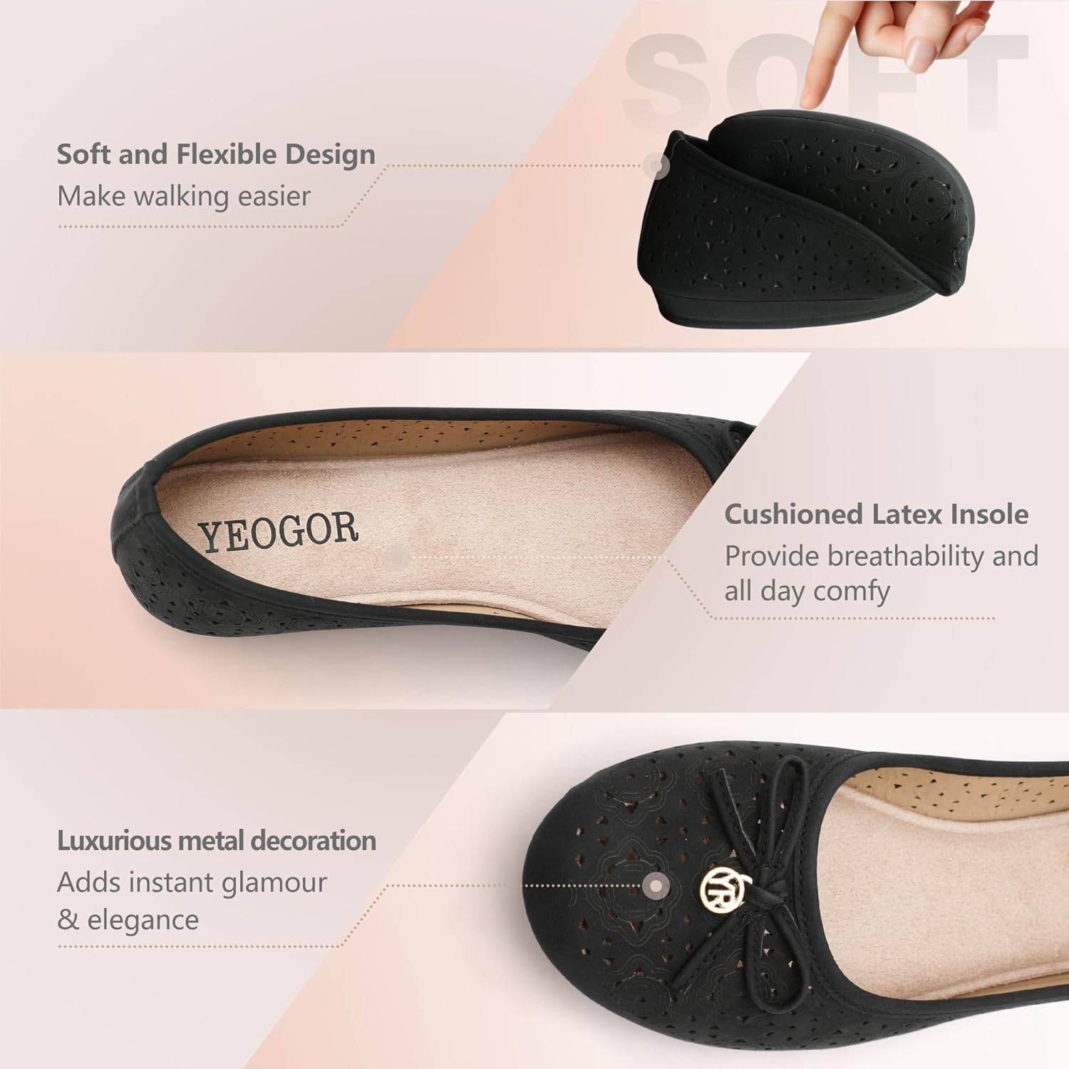 Women's Ballet Shoes Comfortable Slip on Round Toe Flat Casual Shoes for Walking, Driving, Dressy - Image 5