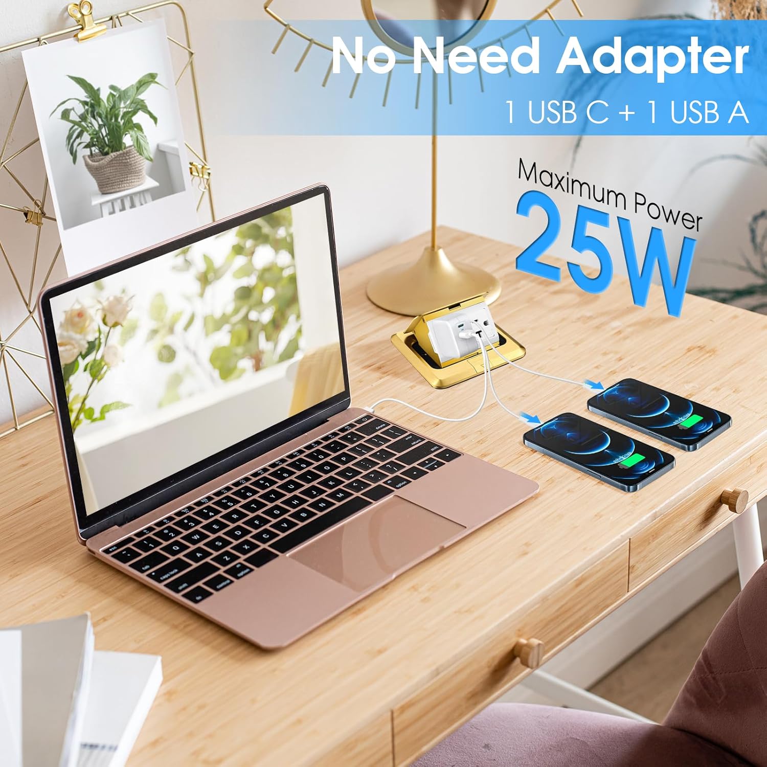 Floor Outlet 20A Pop up Outlet with 25W USB C & USB A, Floor Outlet with 2 AC Outlets Compatible with High-Power Appliances,Update The Soft Pop Make It More Stable and Smooth