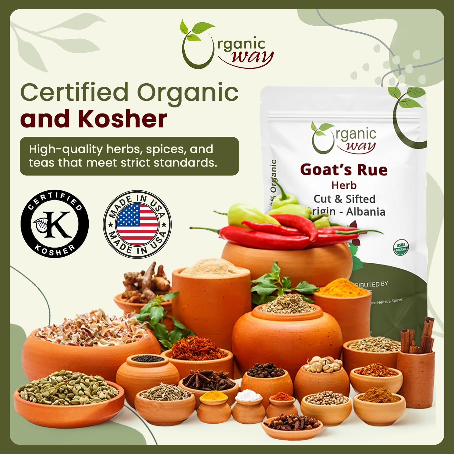 Organic Way Goat’s Rue Herb Cut & Sifted - Herbal Tea | European Wild-Harvest | Kosher & USDA Certified | Vegan, Non-GMO & Gluten Free | 100% Raw from Albania 16 Oz (Pack of 1)