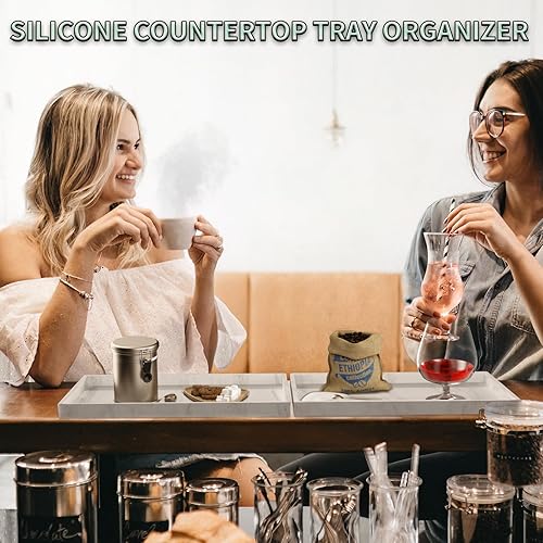 Miniatura 5 de BBK Bandeja de tocador de baño de 11.8 pulgadas, paquete de 2 bandejas de baño (grande), bandeja de baño de silicona para mostrador, bandeja de