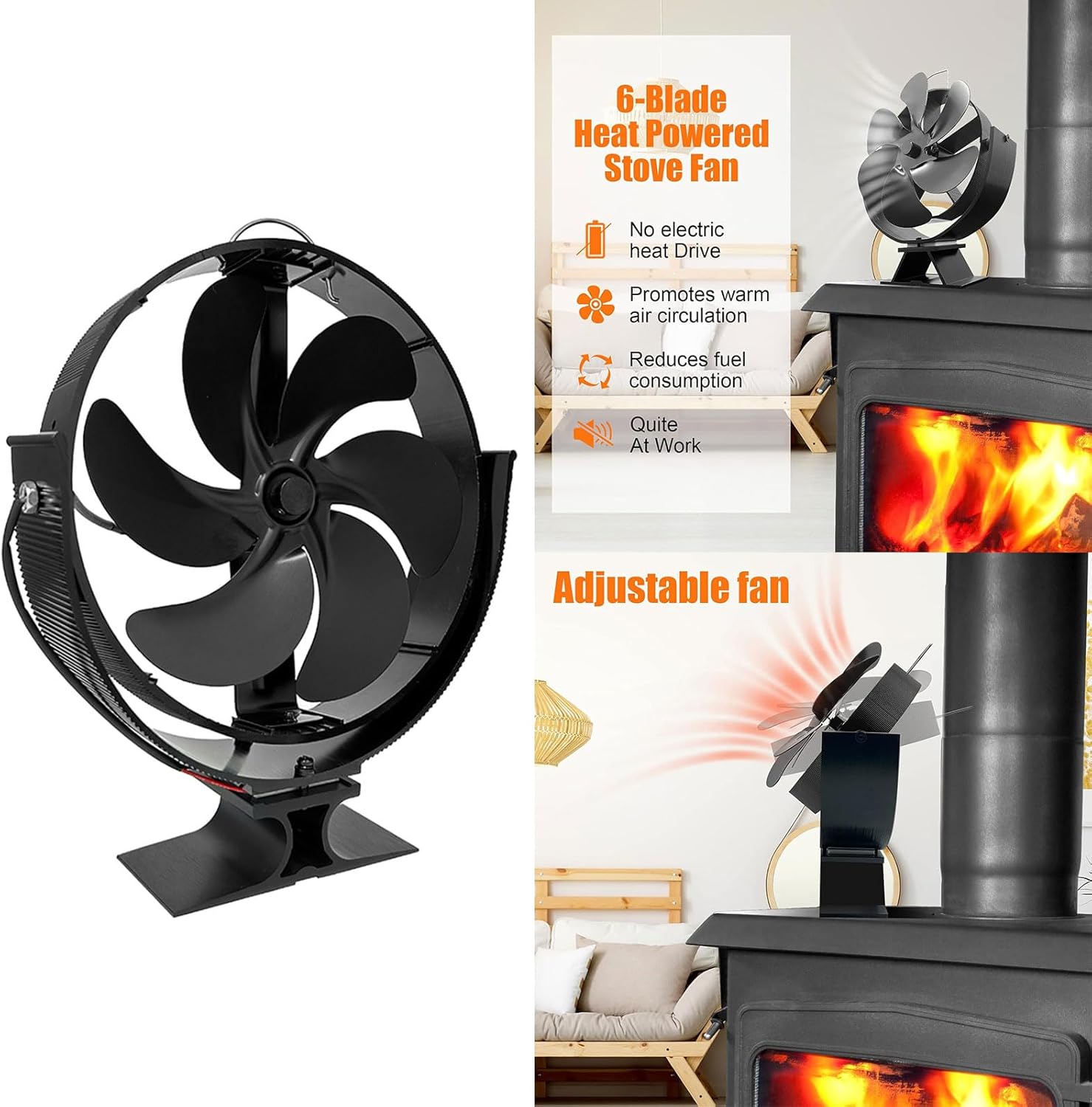 木材燃焼用熱駆動ストーブファン快適な環境木材用の静かなアップグレードされたアルミニウム合金ファン