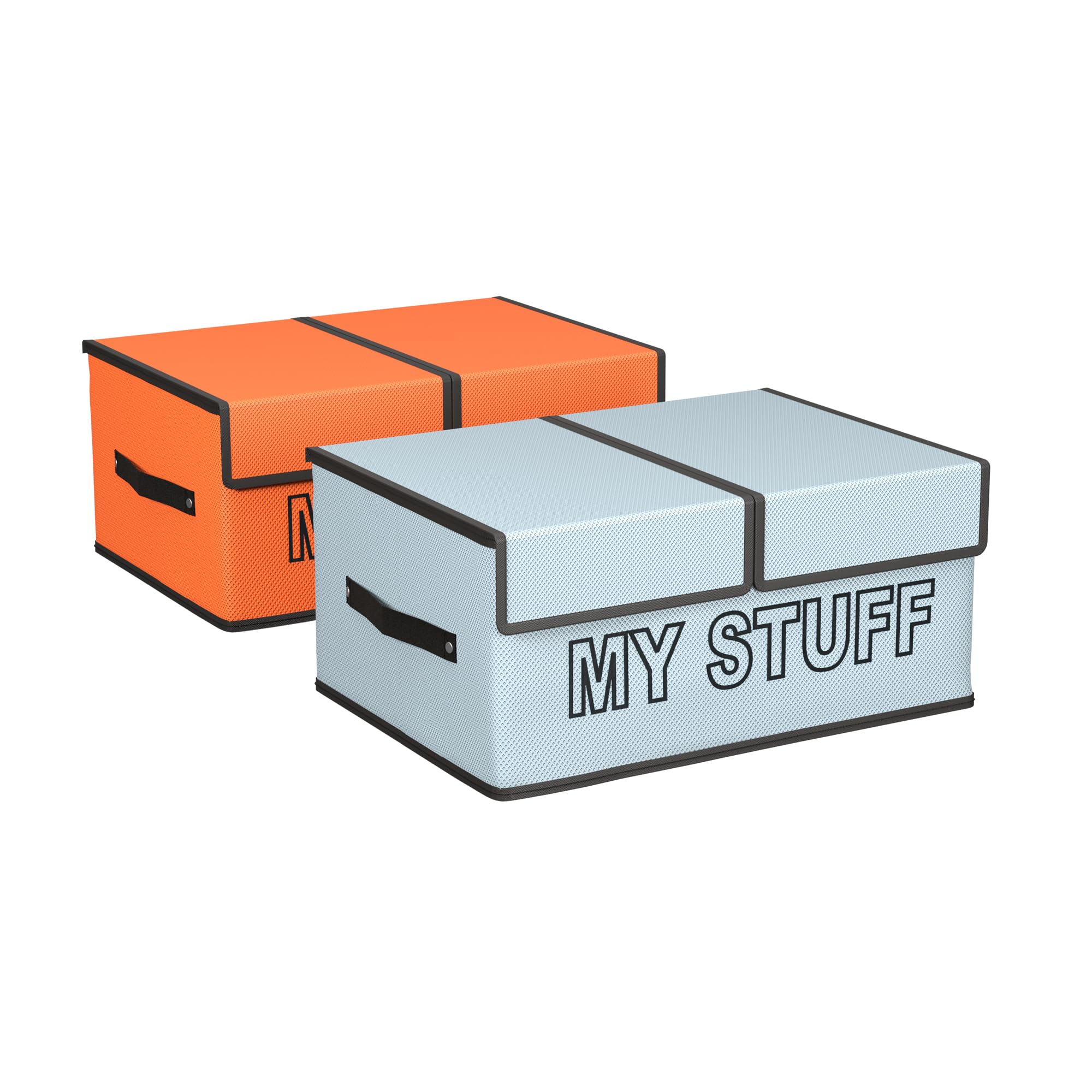 Kuber Industries (Pack of 2) Wardrobe Organizer (Small) Foldable Double Lid Drawer Organiser | Non-Woven Cupboard Organiser | 2-Compartments Clothes Organizer | My Stuff | Orange & Grey