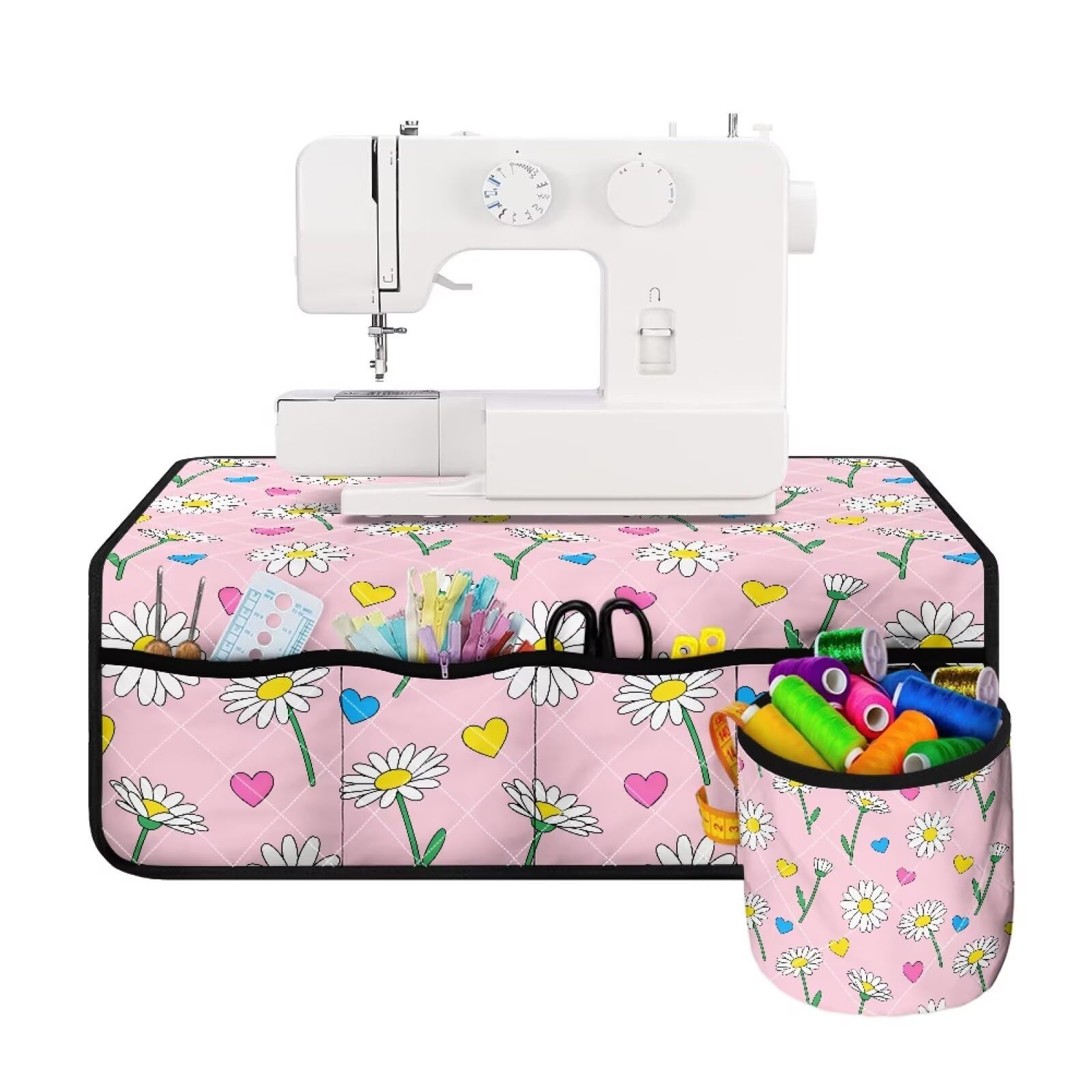Sewing Machine Carrying Case for Table, Sewing Accessories, Water-Resistant Mats Sewing Machine Pad with Front Pockets - Daisy Floral