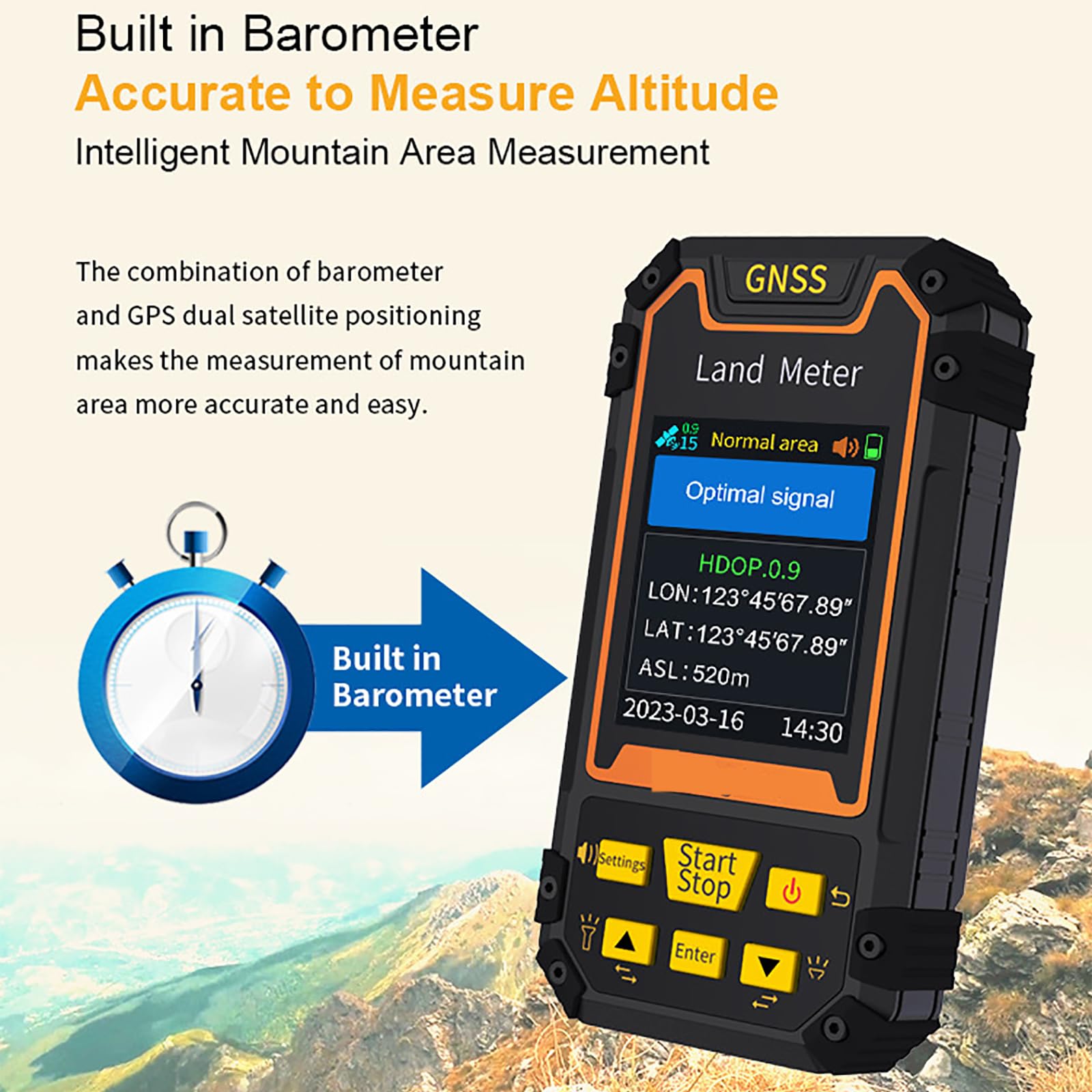 MObyat Appareil De Mesure GPS Portable, Géomètre GPS, Baromètre Intégré, Grand Écran Couleur, Clair Et Facile À Lire, Mesure De Haute Précision, pour La Mesure des Superficies Agricoles