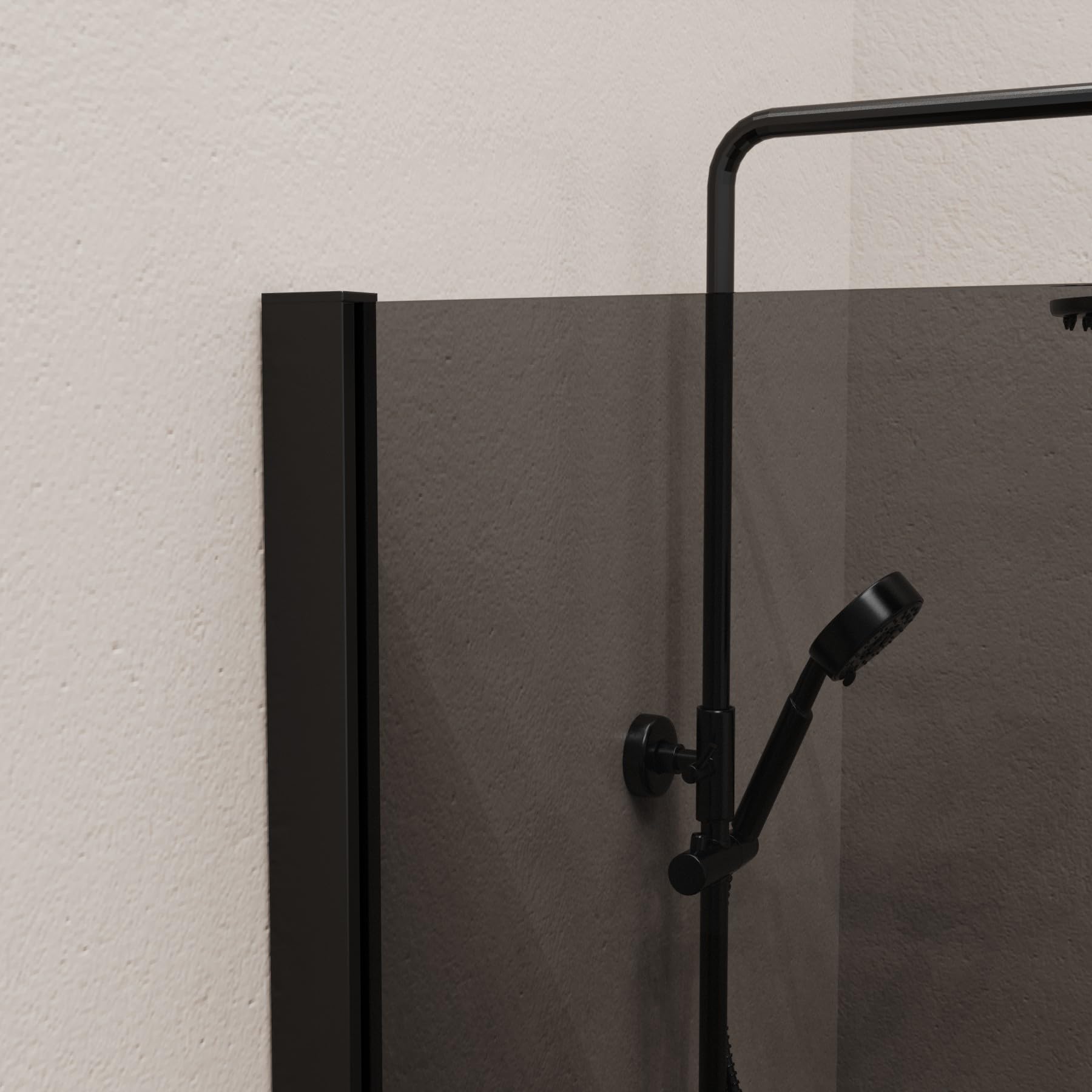 Mampara de Ducha Fija Negra 100 x 200 cm Ahumada, Cristal Templado Translucido 8 mm con Antical, Panel Walk In Reversible para Baño Moderno