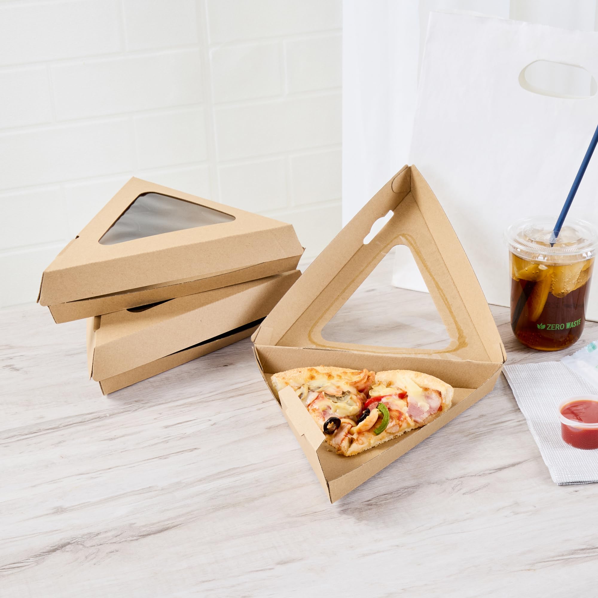 Restaurantware Eco Tek Pizzascheiben-Boxen, 23,5 x 23,9 x 5,1 cm, 100 Klapp-Pizzascheiben-Behälter, Einweg-Pizzascheibenhalter, seitliche Belüftungsöffnungen, klares Fenster