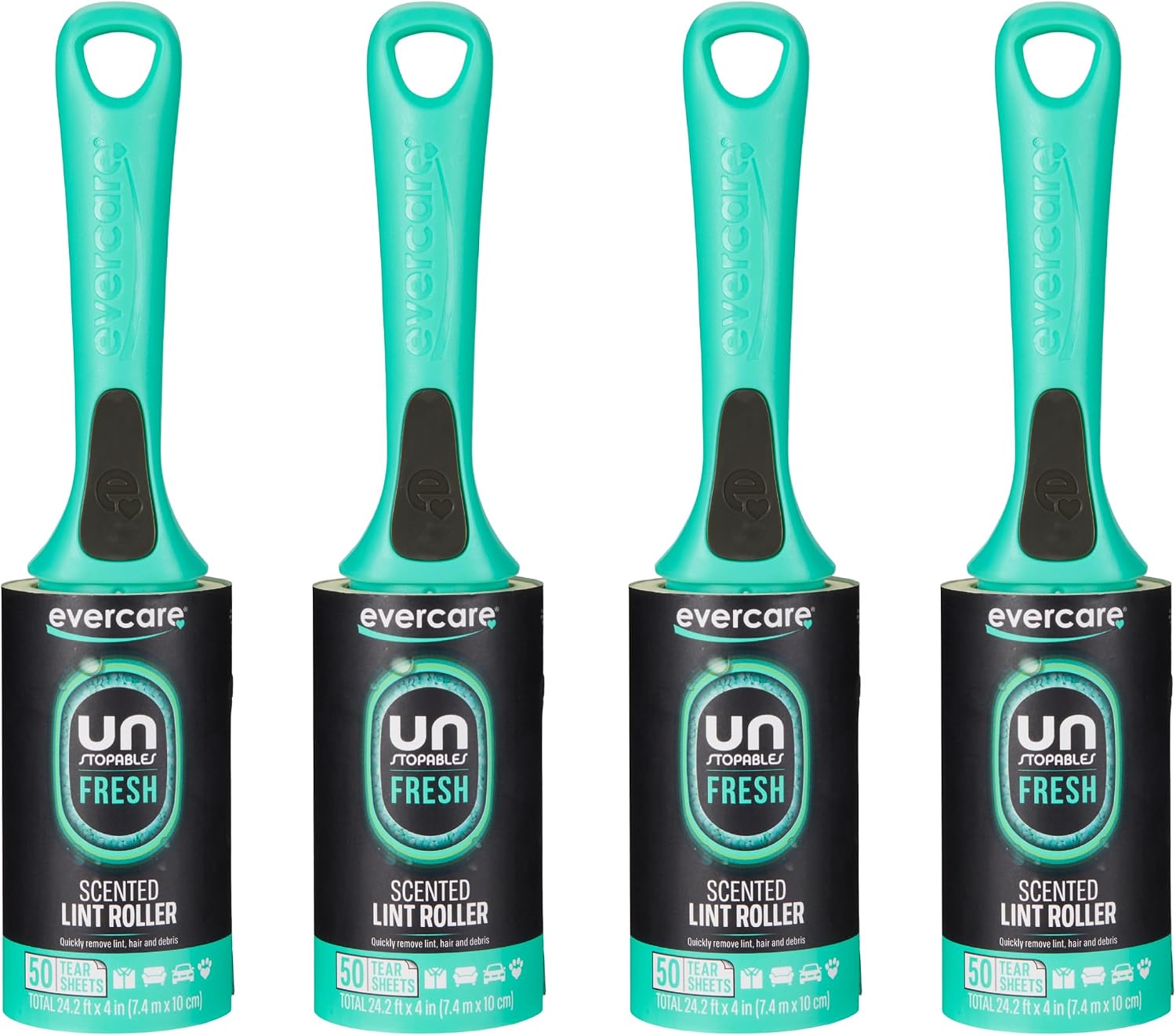 Evercare with Unstopables Fresh Scent All-Purpose Lint Roller, 4-Pack, 50 Layers Per Roller, Total 200 Sticky Sheets, Pet Hair & Lint Remover