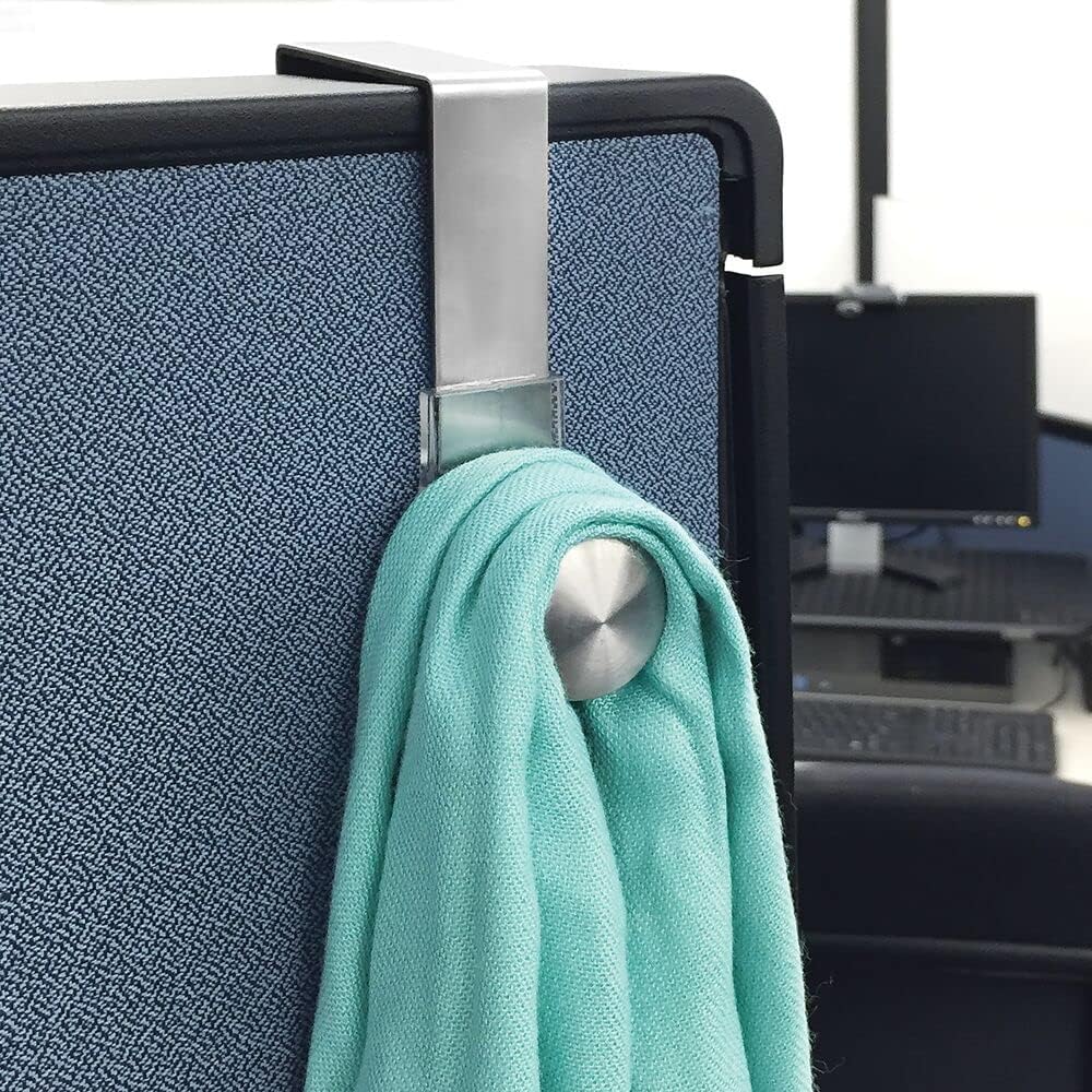 mDesign Modern Metal and Plastic Office Over The Cubicle Storage Organizer Hooks - Wall Panel Hangers for Hanging Accessories, Coats, Hats, Purses, Bags, Keychain - 4 Pack - Clear/Brushed