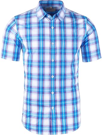 Mens Casual Regular Fit Short Sleeve Plaid Shirts