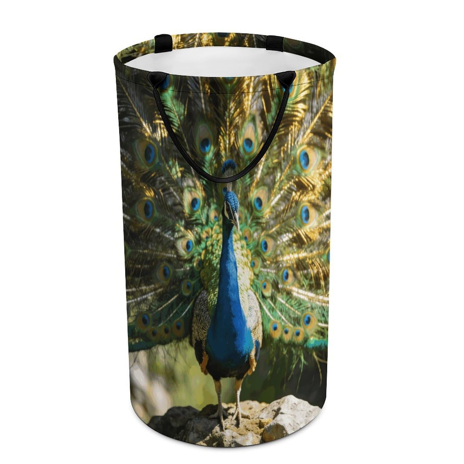 Beautiful Peacock with Colorful Feathers Laundry Hamper 86L Waterproof Collapsible Clothes Basket with Double Handles Freestanding Foldable Laundry Basket Large Clothes Hamper for Bathroom