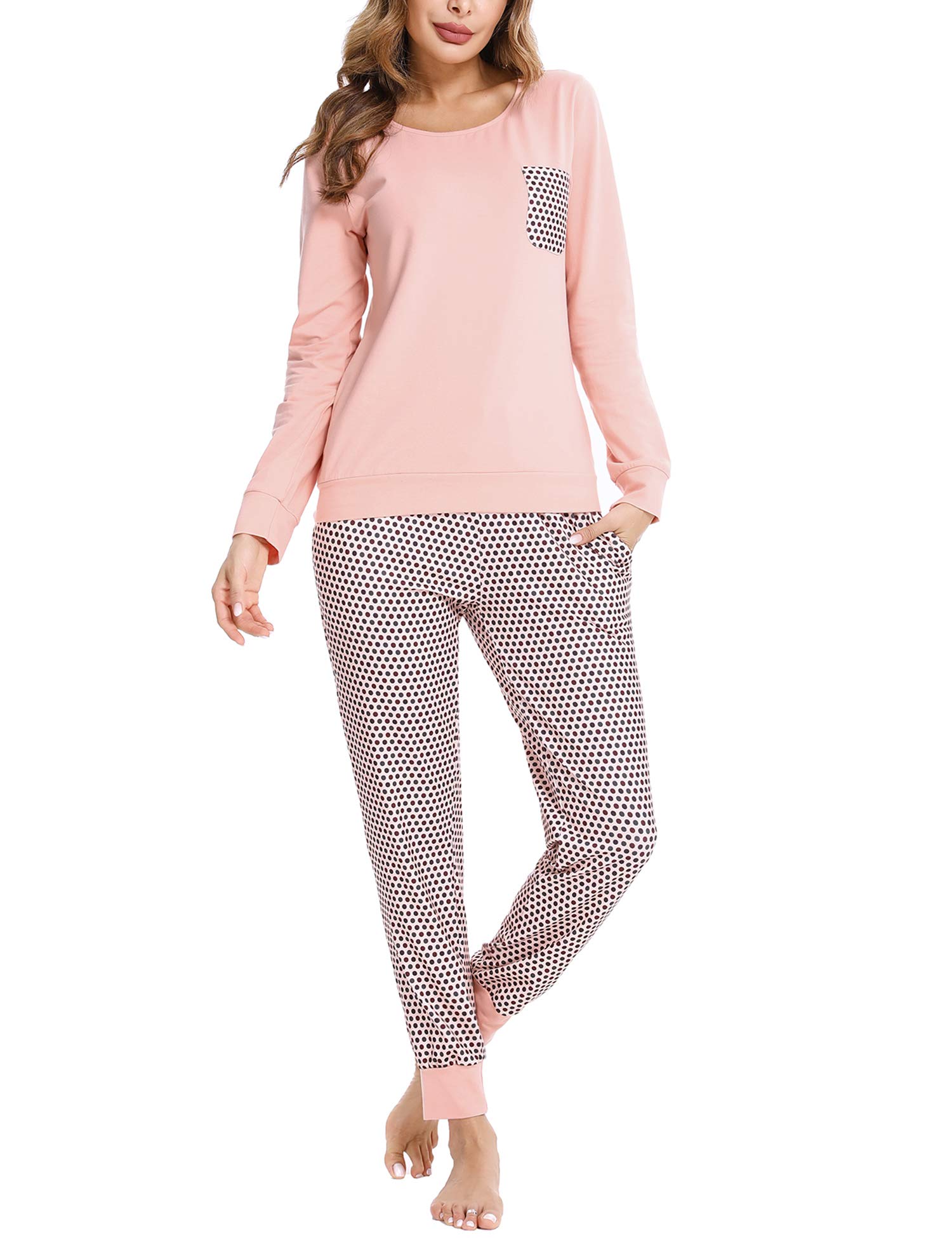 Doaraha Pijama Mujer Invierno Suave Cómodo Conjunto Pijamas Algodón Ropa de Dormir Manga Larga Camiseta y Pantalones Copo de Nieve de Navidad Estrellas Loungewear