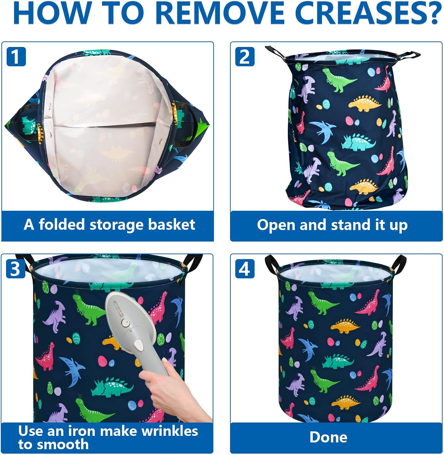 Collapsible Kids Laundry Basket Clothes Hamper, Foldable Storage Organizer Bin, Toy Clothes Storage with Handles for Boys Girls Bedroom, Room Decor Dinosaur image 2