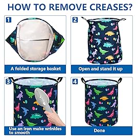 ACMUUNI 19.7 Inch Round Dinosaur Pattern Laundry Clothes Hamper Laundry Basket with Handles,Storage Organizer Bins Laundry Gift Basket for Room, Bedroom Decor