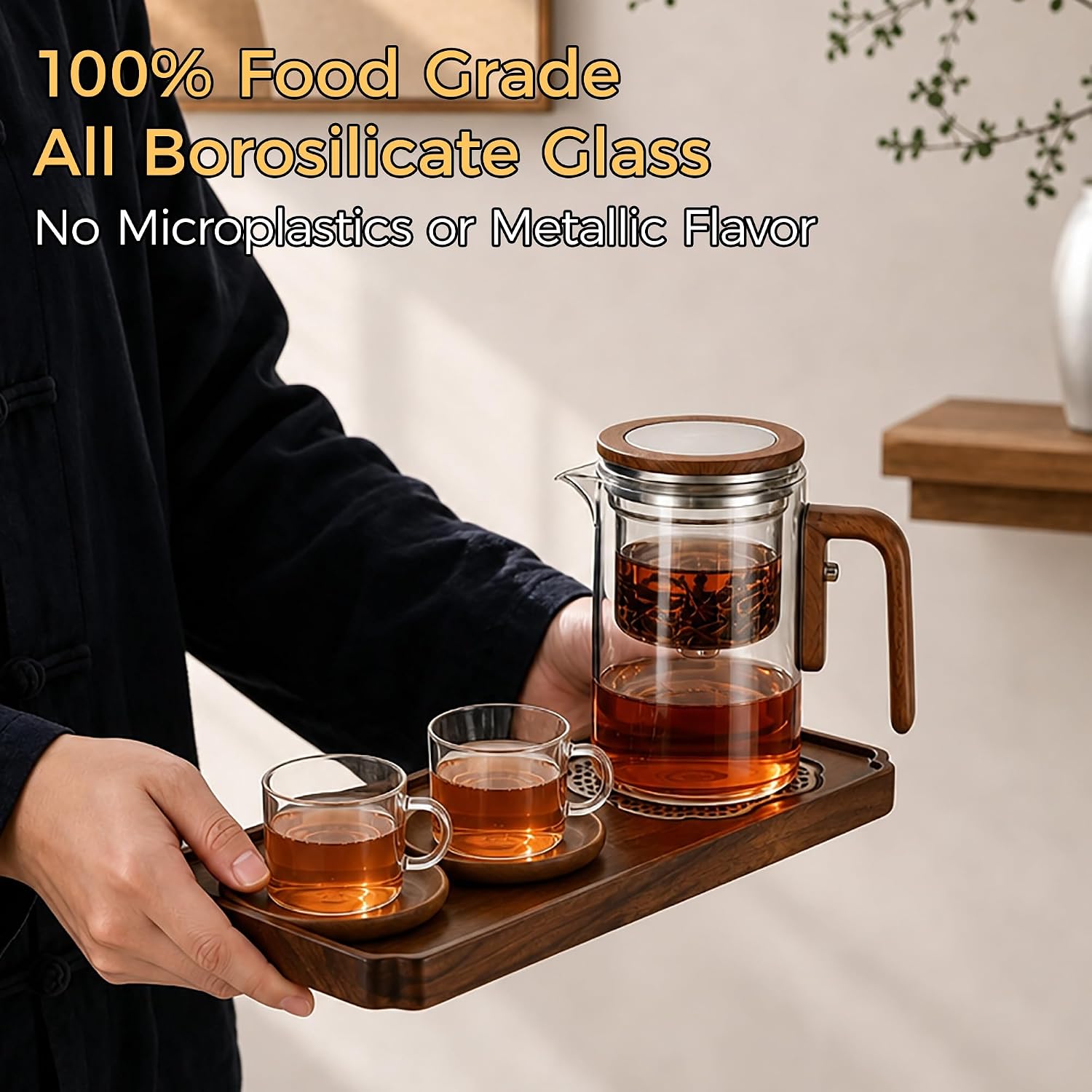 VANROS Magic Glass Teapot with Infuser, 20 oz Tea Pot for Loose Tea