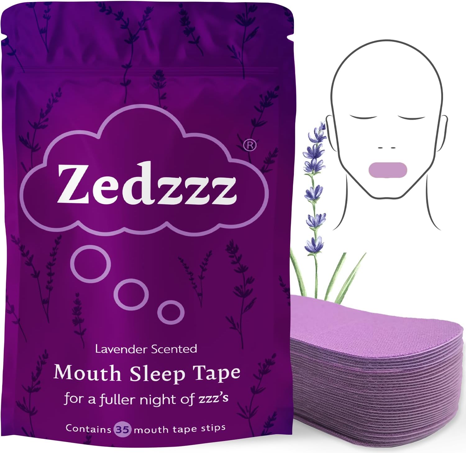Zedzzz Lavender Scented Mouth Tape for Sleeping (35 Strips) | Anti Snoring Aid for Men & Women | 5+ Weeks of Sleep Tape | Sleep Aid | Anti Snoring Mouth Tape | Lavender Scented Mouth Tape for Sleeping