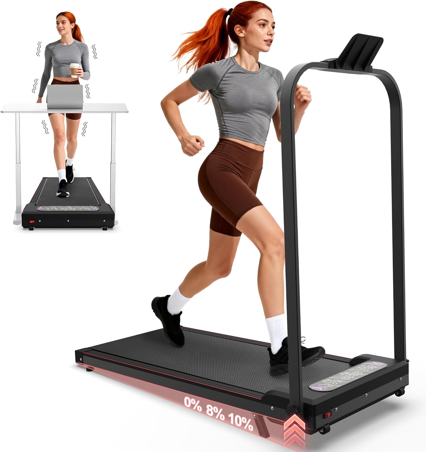 Caminadora Plegable 2 en 1 con Barra e Inclinación, SAVEYOUR