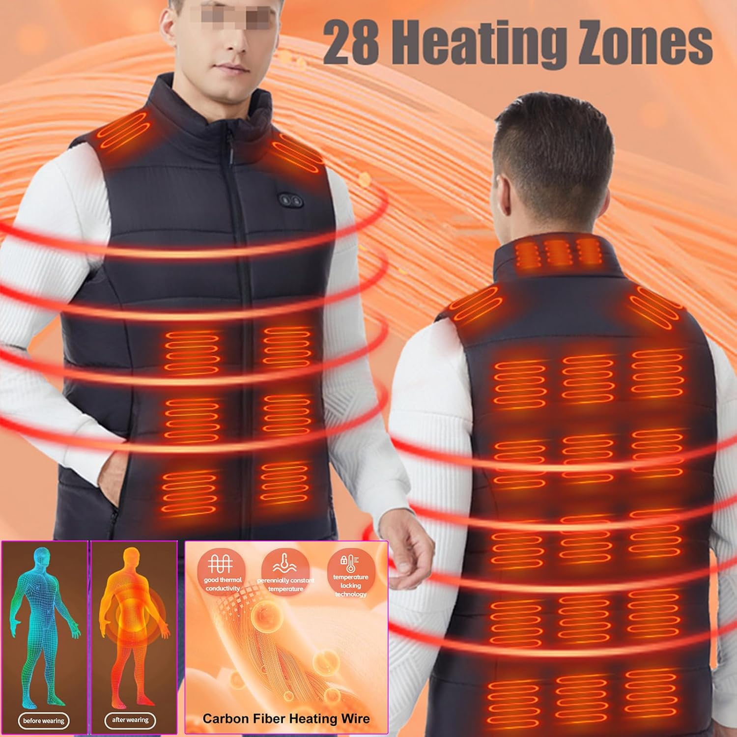 Heated Vest for Women Men with 28 Heating Zones, Heated Jacket for Winter Cold Weather(Battery Not Included)