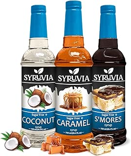Sugar Free Caramel, Coconut & S'mores Syrup. Flavored Syrup for Drinks, Lattes, and Desserts – 25.4 fl oz