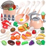 Toy Kitchen Accessories Set, Play Food Sets for Kids Kitchen, Kids Cooking Sets with Play Pots and Pans, Utensils Cookware Toys, Toddler Kitchen Playset, Play Kitchen Toy for Girls Boys