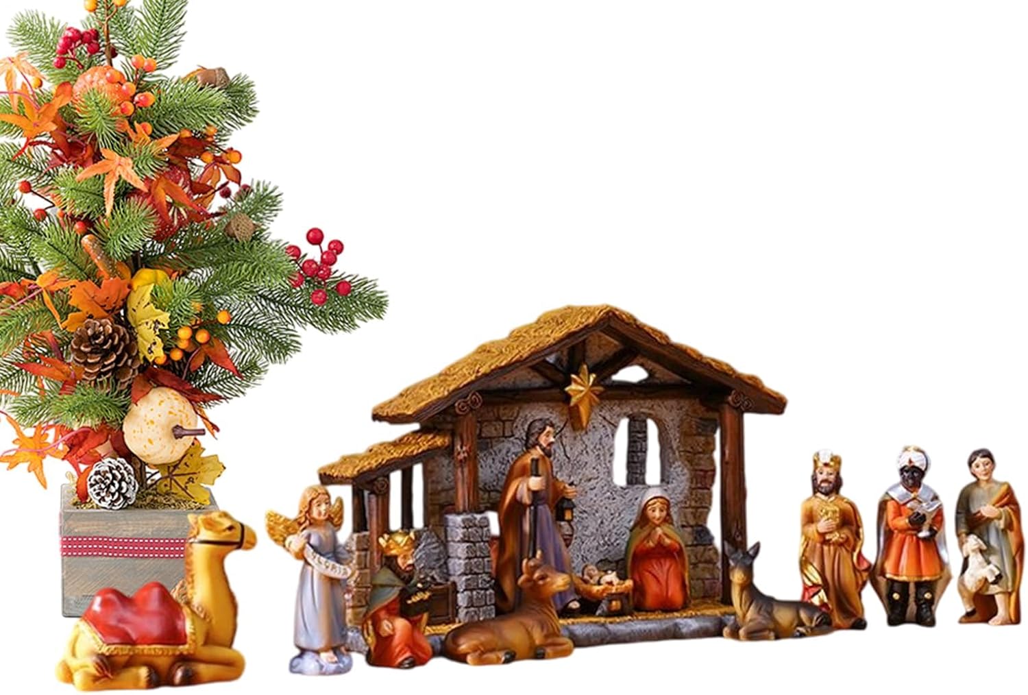 Christmas Decorations,Christmas Nativity Set with and Nativity, Traditional Nativity Scene for Home, Religious Decoration, Miniature Figures, Christmas Decoration for Office, Garde