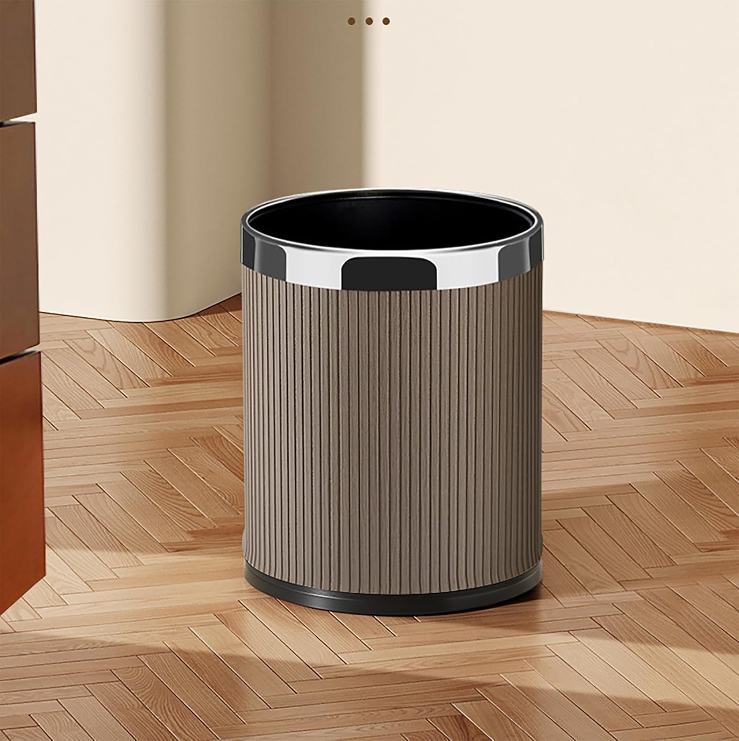 Metal Trash Can, Double Cans Top Open Without Lid Waste Bin Hotel Office Wastebasket (Fret Coffee Silver Ring)