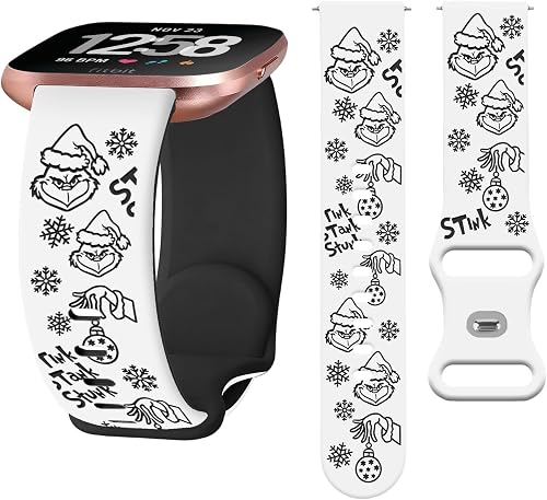 Watbro Christmas Engraved Band Compatible with Fitbit Versa/Lite/Fitbit Versa 2 