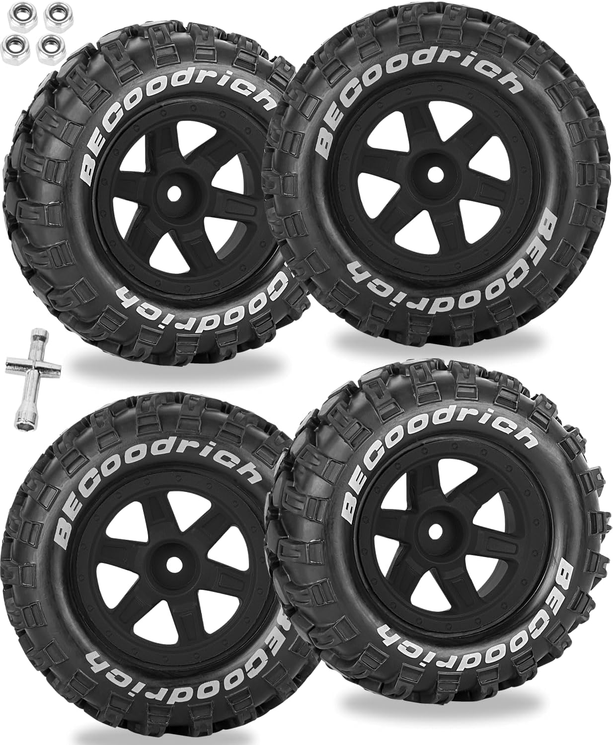 RC Wheels and Tires Off-Road Buggy Tires for 1/12 1/14 1/16 RC Off Road Monster Truck E-REVO Summit REDCAT HPI SAVAGEGT-2XS Volcano-16,1/12 1/14 1/16 Wheels Tires Set Pre-glued,Black