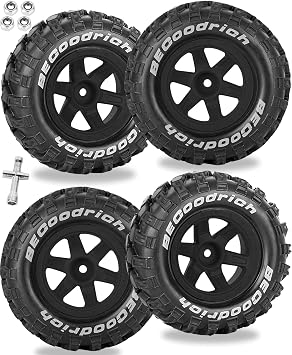 RC Wheels and Tires Off-Road Buggy Tires for 1/12 1/14 1/16 RC Off Road Monster Truck E-REVO Summit REDCAT HPI SAVAGEGT-2XS Volcano-16,1/12 1/14 1/16 Wheels Tires Set Pre-glued,Black