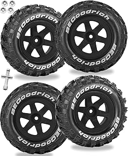 RC Wheels and Tires Off-Road Buggy Tires for 1/12 1/14 1/16 RC Off Road Monster Truck E-REVO Summit REDCAT HPI SAVAGEGT-2XS Volcano-16,1/12 1/14 1/16 Wheels Tires Set Pre-glued,Black