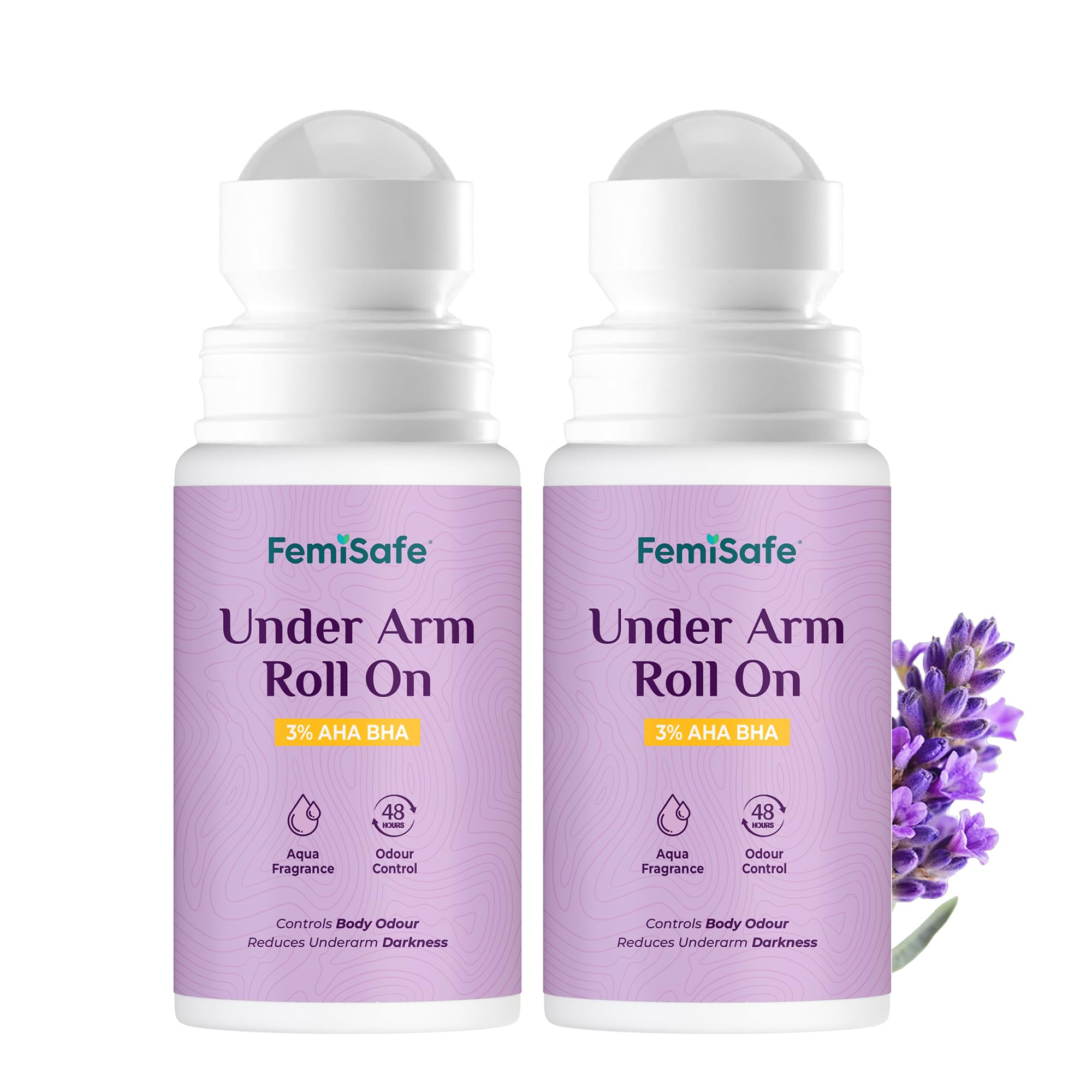 FemiSafe AHA BHA Underarm Roll On 100ml (50mlx2) | Odour Control & Pigmentation Care